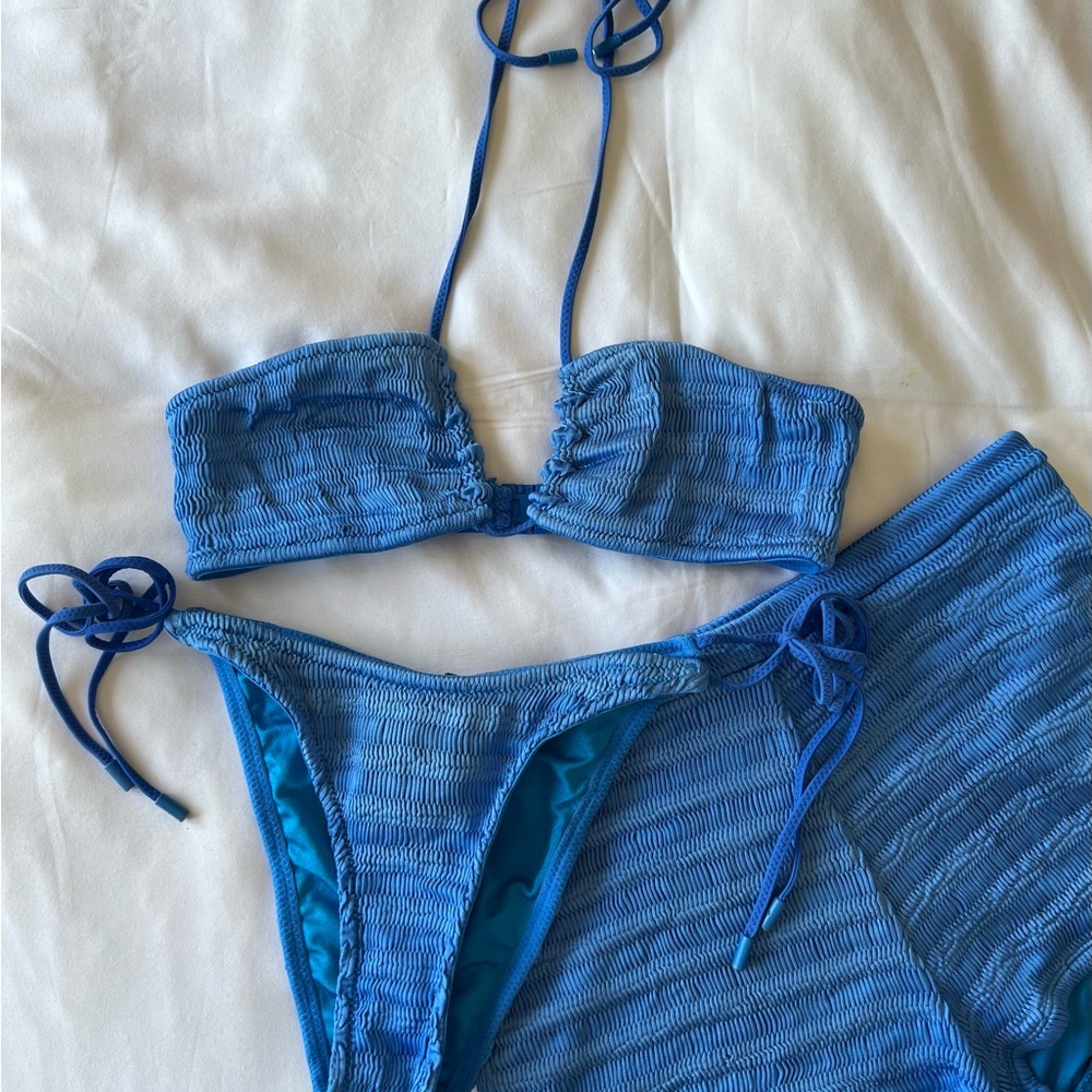 Triangl Blue Velvet Bikini Set w/ Matching Shorts